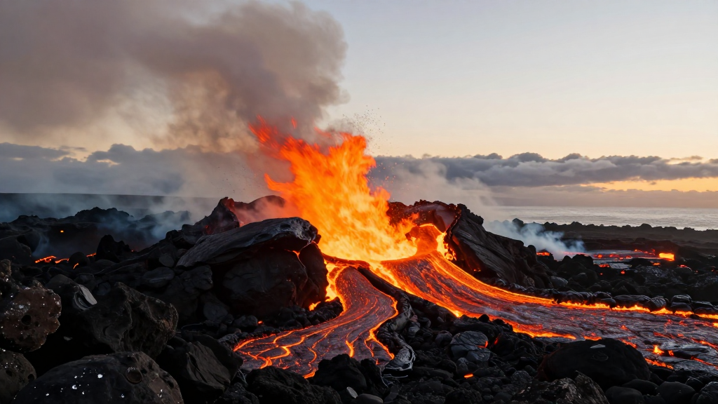 南美洲加拉帕戈斯群岛火山上午景象