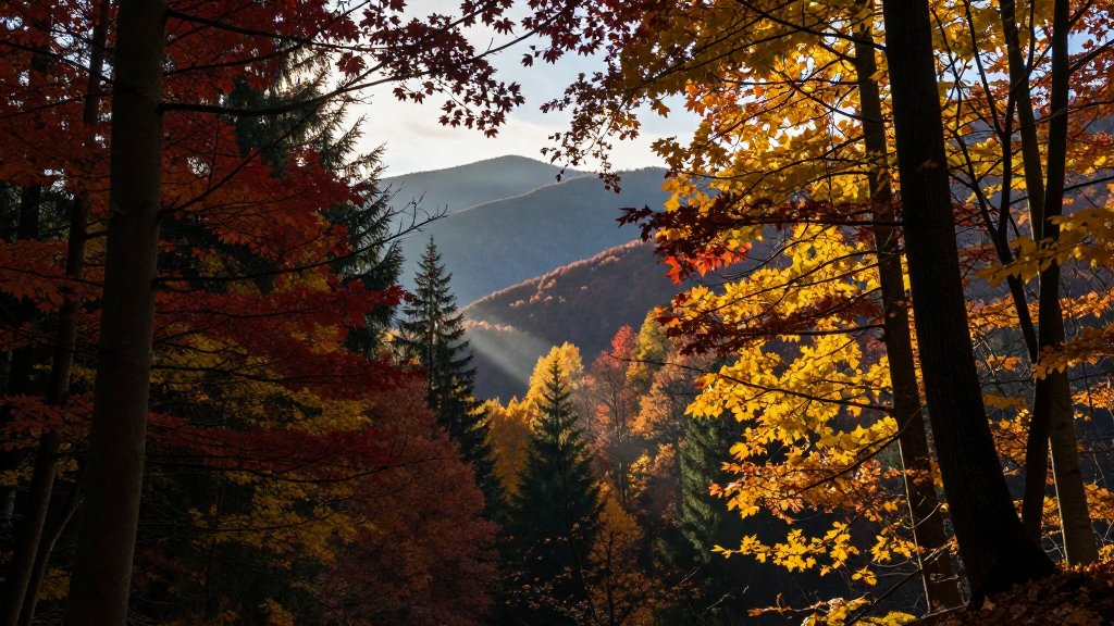 欧洲喀尔巴阡山脉森林深秋景观