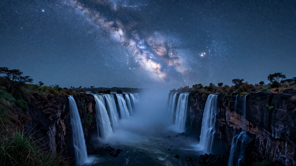 非洲维多利亚瀑布峡谷星空摄影