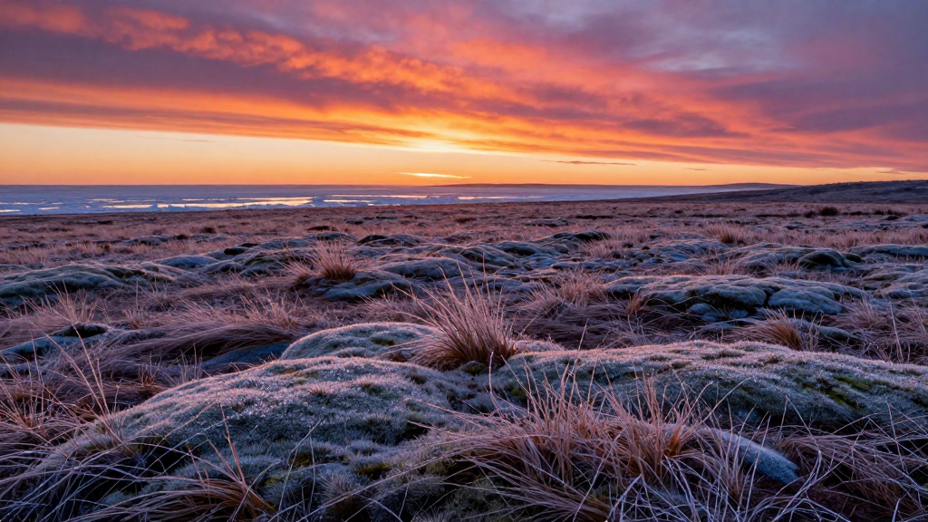 北美洲加拿大育空地区苔原朝霞景观