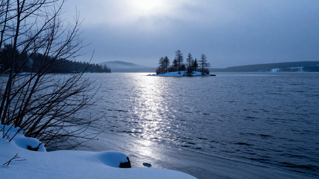 欧洲芬兰湖泊初冬景观