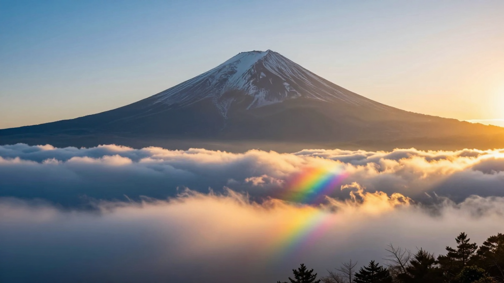 亚洲富士山山脉虹景观