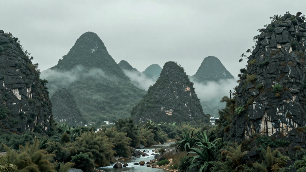 亚洲广西桂林喀斯特阴天景观