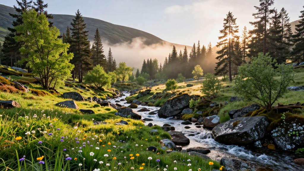 欧洲斯堪的纳维亚山脉春季景观