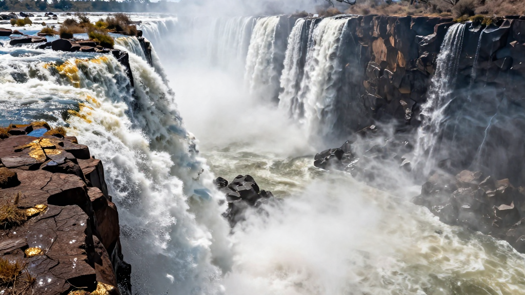 非洲维多利亚瀑布河流正午景象