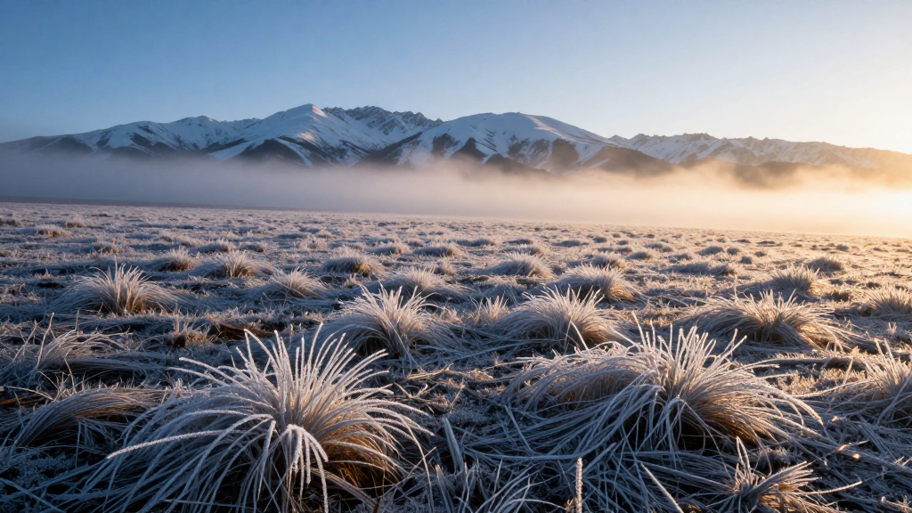 亚洲新疆天山草原霜冻景观